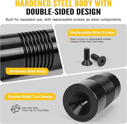Door Frame Dimpling Tool, Hardened Steel Double-Sided Flush Fastener Recess Tool with Hex Driver Bit, 2 Allen Screws and Long-Arm Allen Wrench for Hollow Metal Door Frame Installation