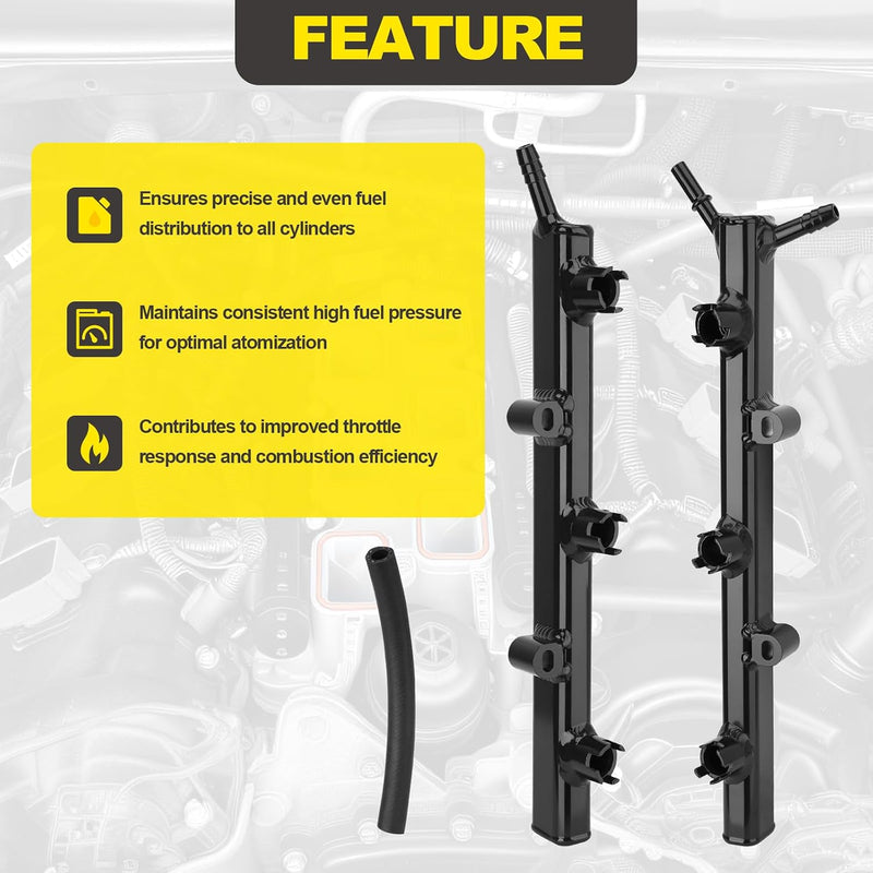 53034198AC Upgraded Full Aluminum Fuel Rail （Black）Compatible with Jeep Dodge Ram Chrysler 200 300 2011-2025 Grand Cherokee Challenger Charger Durango 2011-2014 Avenger 3.6L V6