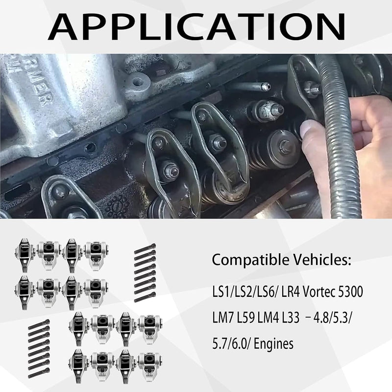 LS1 Rocker Arms & Bolts with Trunion Kit Comaptible with LS2 LS6 LQ4 LQ9 LY5 LY6 LM7 4.8 5.3 5.7 6.0 10214664