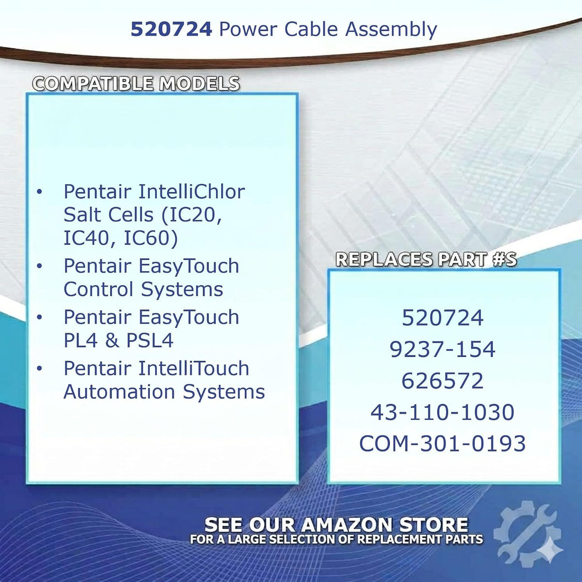 Replacement For Pentair 520724 IntelliChlor Power Cable Made In USA