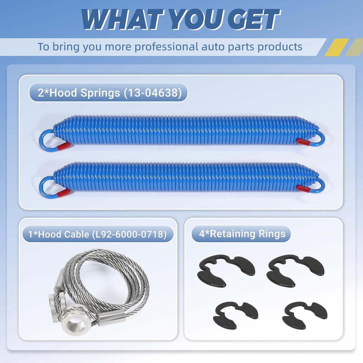 2pcs Hood Springs Cable kit Fit for Peterbilt 357, 377 & 379 Series (1987-2008) Trucks - Replace 13-03761, 13-03663, L92-6000-0718, 13-04638, 13-03662 with Stud Bolts w/Retaining Rings
