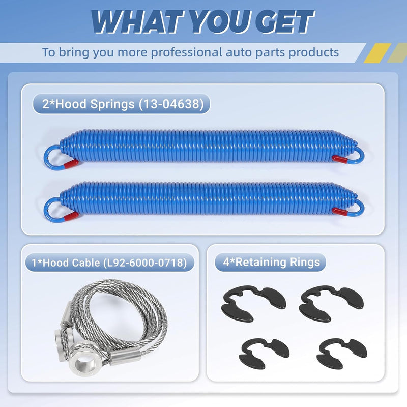 2pcs Hood Springs Cable kit Fit for Peterbilt 357, 377 & 379 Series (1987-2008) Trucks - Replace 13-03761, 13-03663, L92-6000-0718, 13-04638, 13-03662 with Stud Bolts w/Retaining Rings