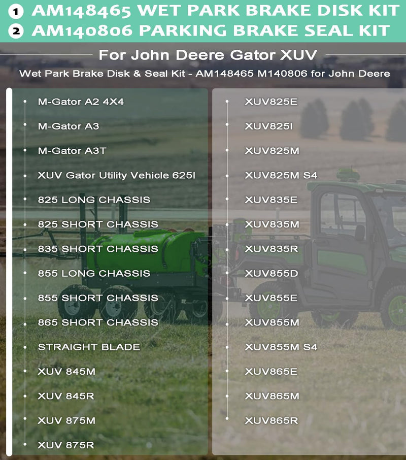 AM148465 Brake Kit Wet Park Brake Disk Kit & AM140806 Parking Brake Seal Kit for John Deere Gator XUV 625i 825i 855D 835M 865R Gator Utility Vehicles Wet Park Brake Disk And Seal Kit