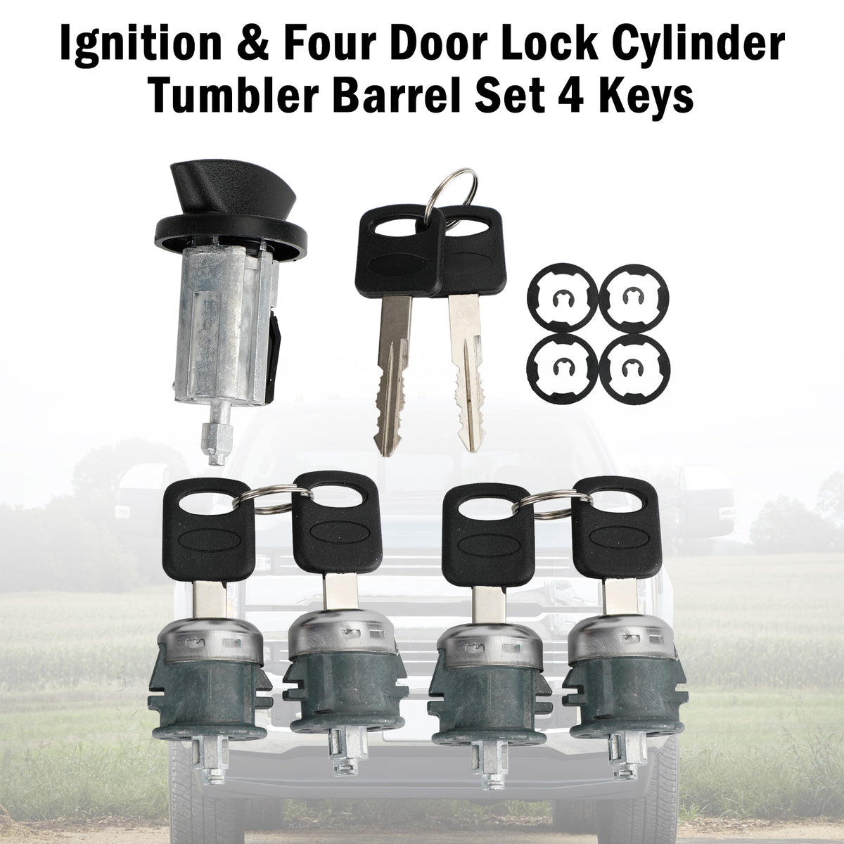 Ford Econoline Van 1997-2020 Ignition & Four Door Lock Cylinder Tumbler Barrel 4 Keys
