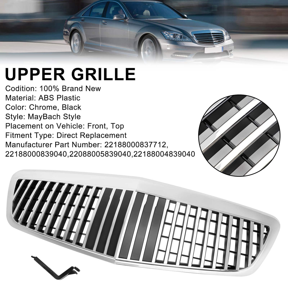 2010-2013 Mercedes-Benz S-Class S400 S450 S550 S600 S65 S63 W221 MayBach style Front Grill