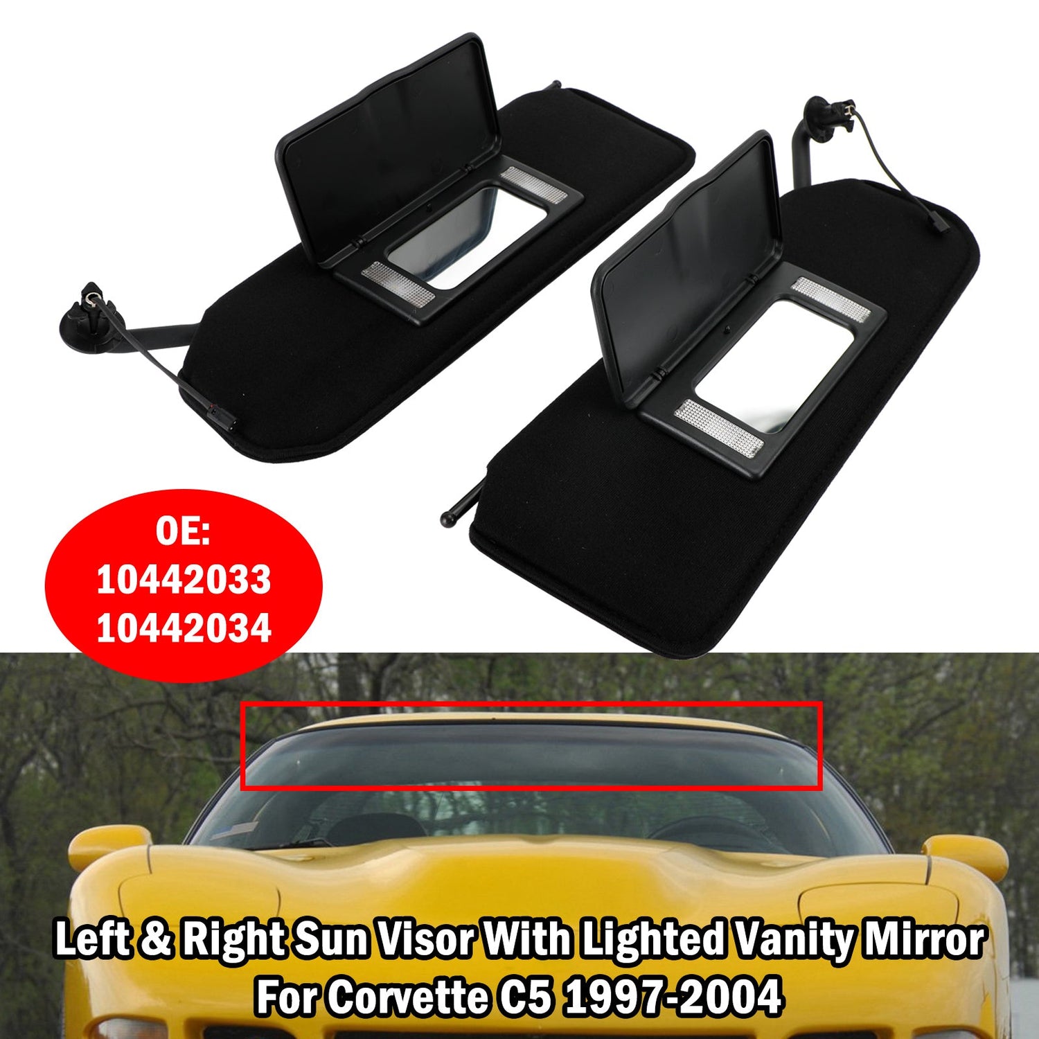 Left+Right Sun Visor Vanity Mirror C5 Black Sunvisor Shaded F10442033 10442034 or 1997-2004 Corvette