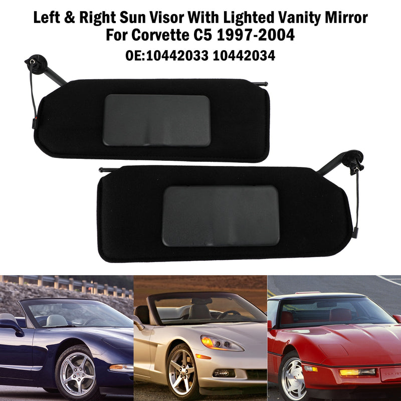 Left+Right Sun Visor Vanity Mirror C5 Black Sunvisor Shaded F10442033 10442034 or 1997-2004 Corvette