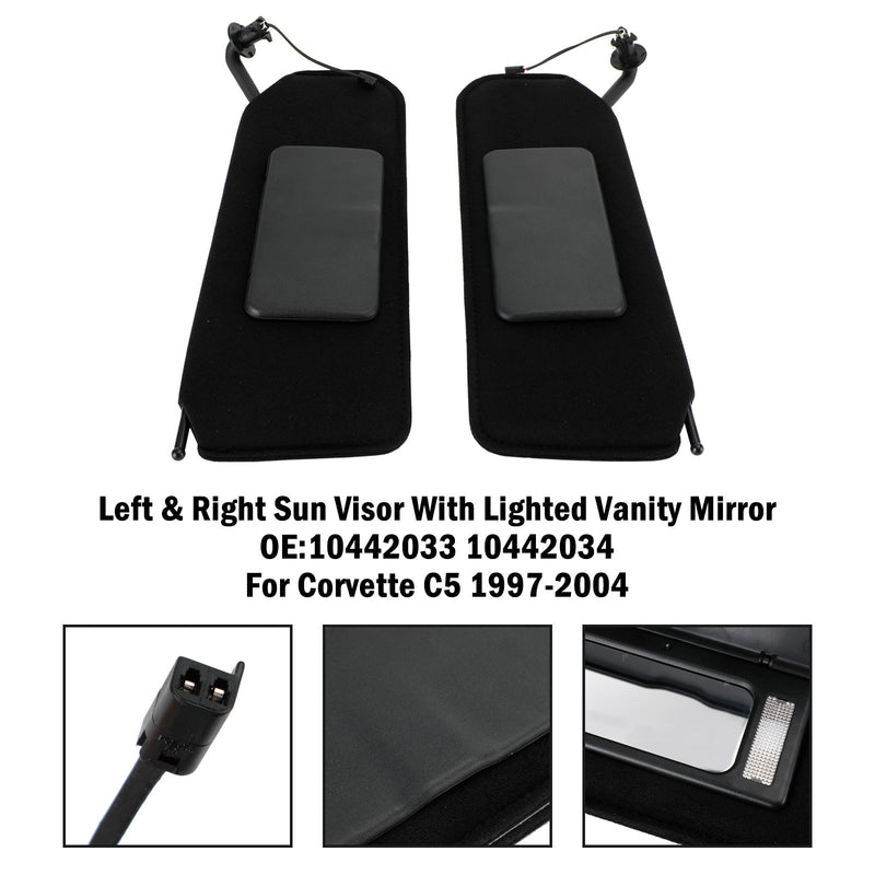 Left+Right Sun Visor Vanity Mirror C5 Black Sunvisor Shaded F10442033 10442034 or 1997-2004 Corvette