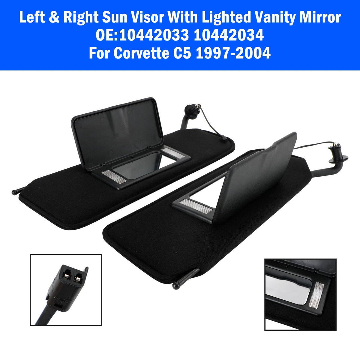 1997-2004 C5 Corvette Left+Right Sun Visor Vanity Mirror C5 Black Sunvisor Shaded F10442033 10442034