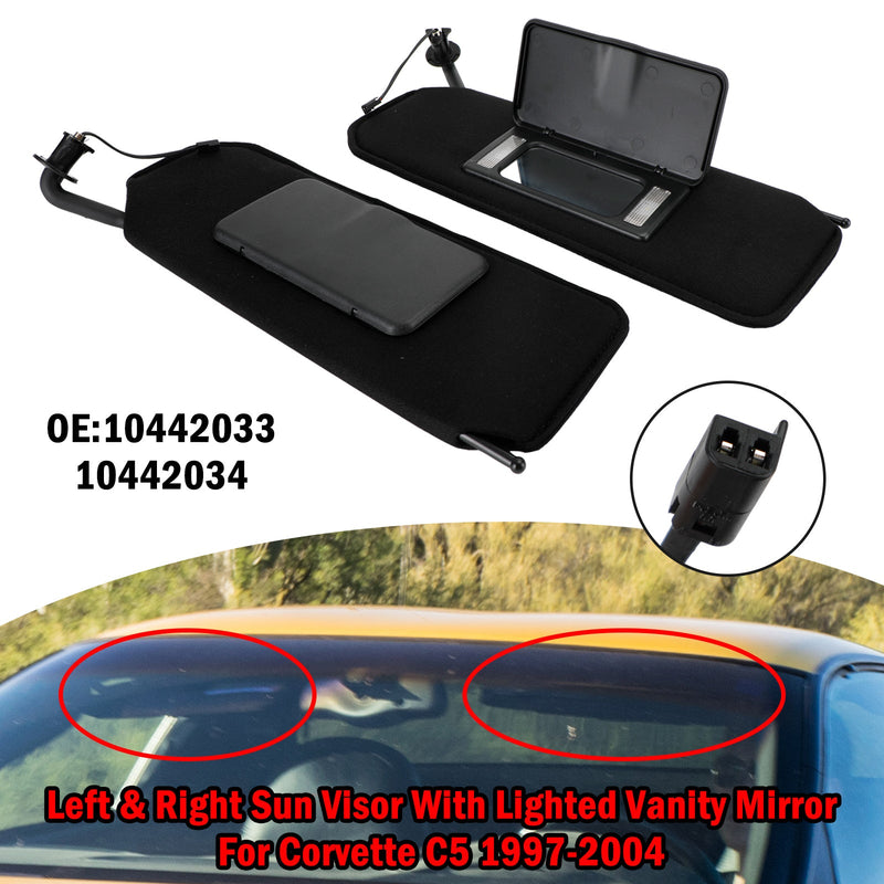 1997-2004 C5 Corvette Left+Right Sun Visor Vanity Mirror C5 Black Sunvisor Shaded F10442033 10442034