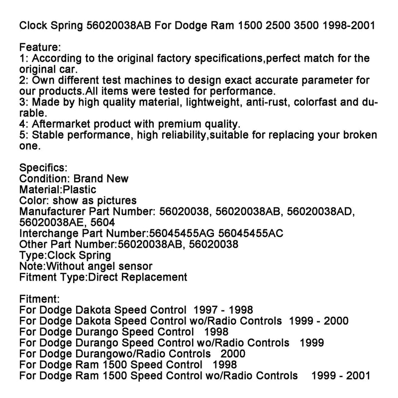 Dodge Ram 1500 2500 3500 1998-2001 Clock Spring 56020038AB