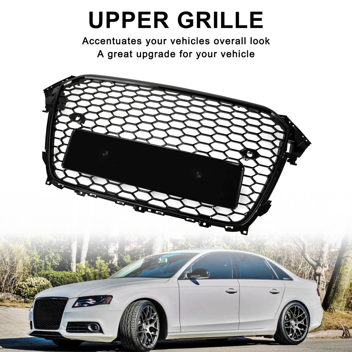 2013-2016 Audi A4 S4 Gloss Black RS4 Style Mesh Front Bumper Grille Grill
