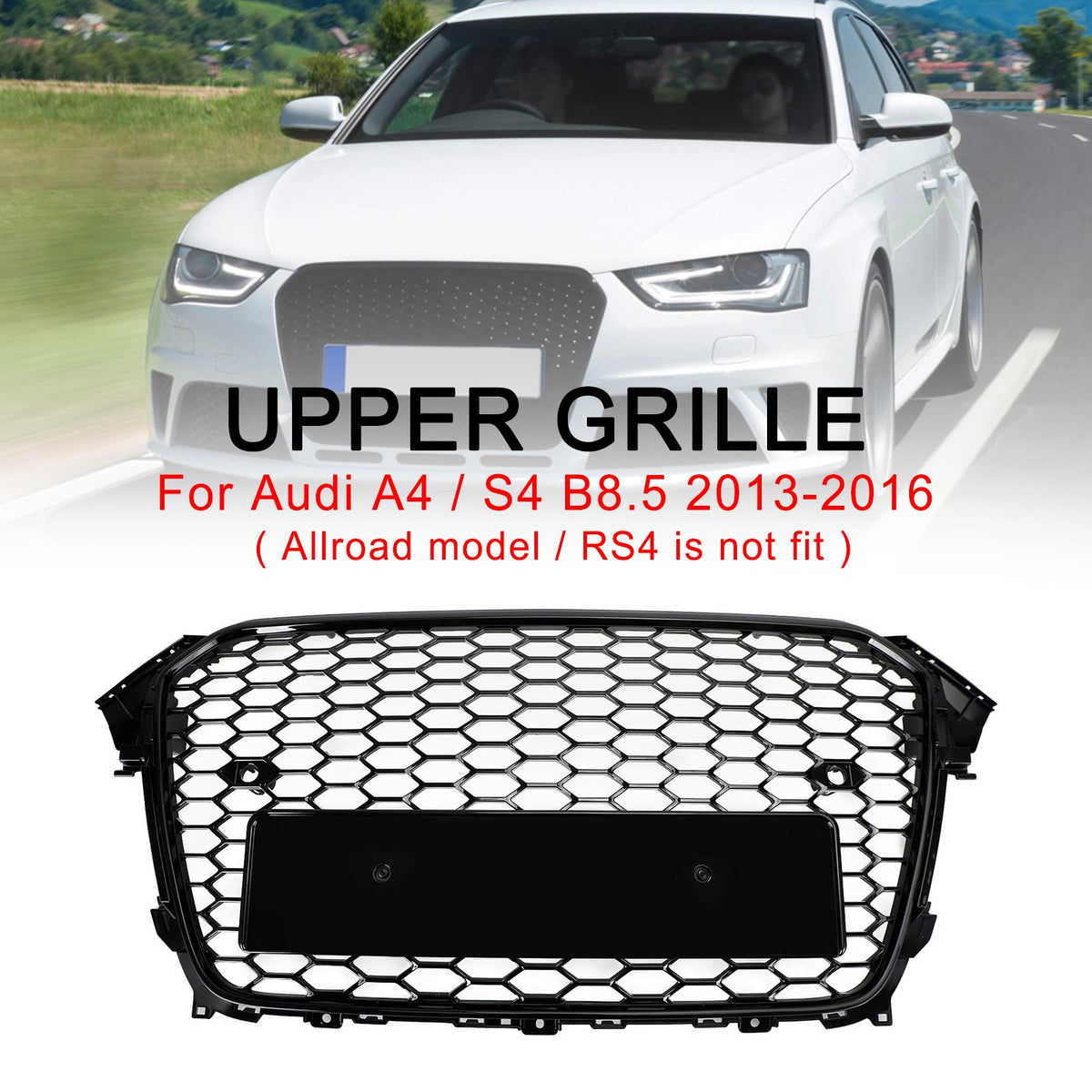 2013-2016 Audi A4 S4 Gloss Black RS4 Style Mesh Front Bumper Grille Grill