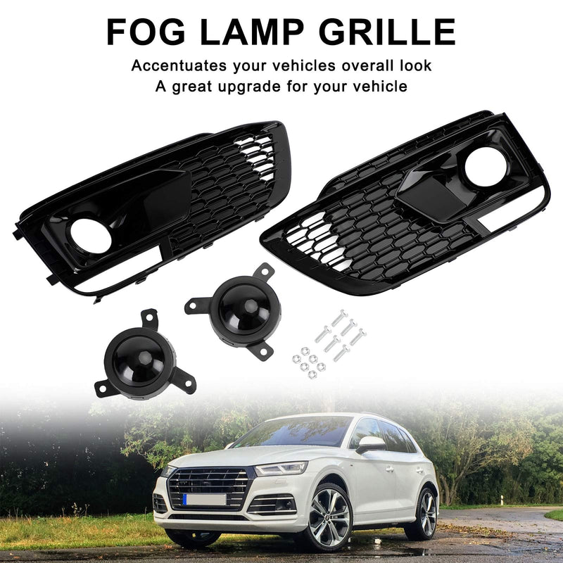 2018-2020 Audi Q5 SQ5 To RSQ5 Black Front Honeycomb Fog Lamp Grilles Cover