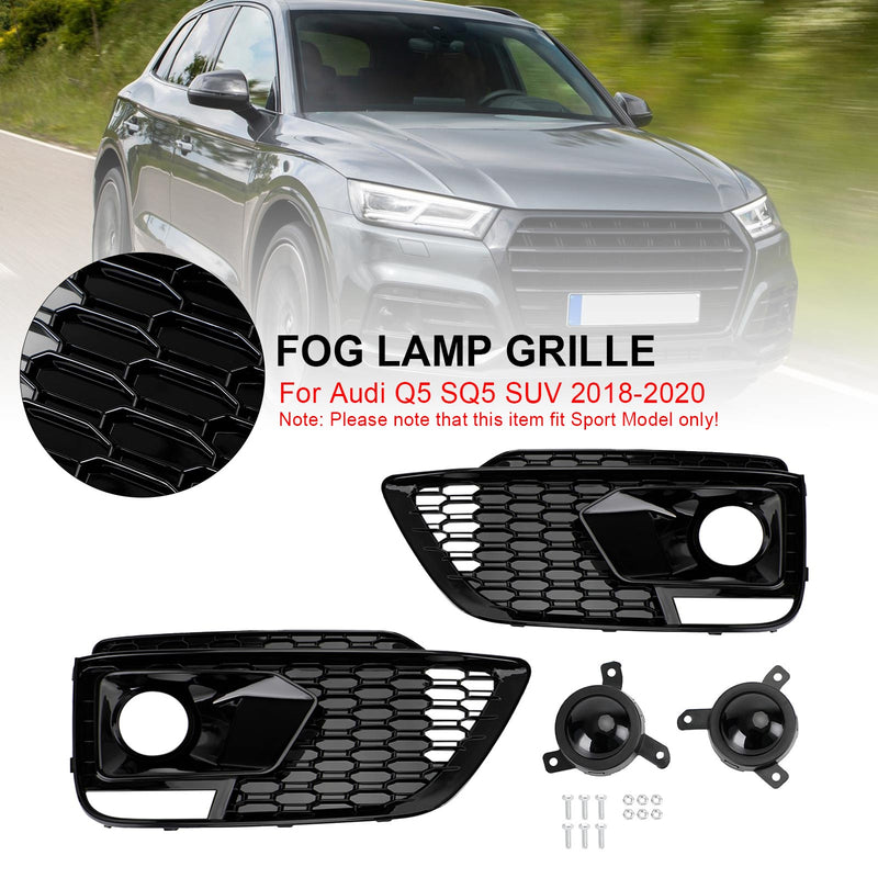 2018-2020 Audi Q5 SQ5 To RSQ5 Black Front Honeycomb Fog Lamp Grilles Cover