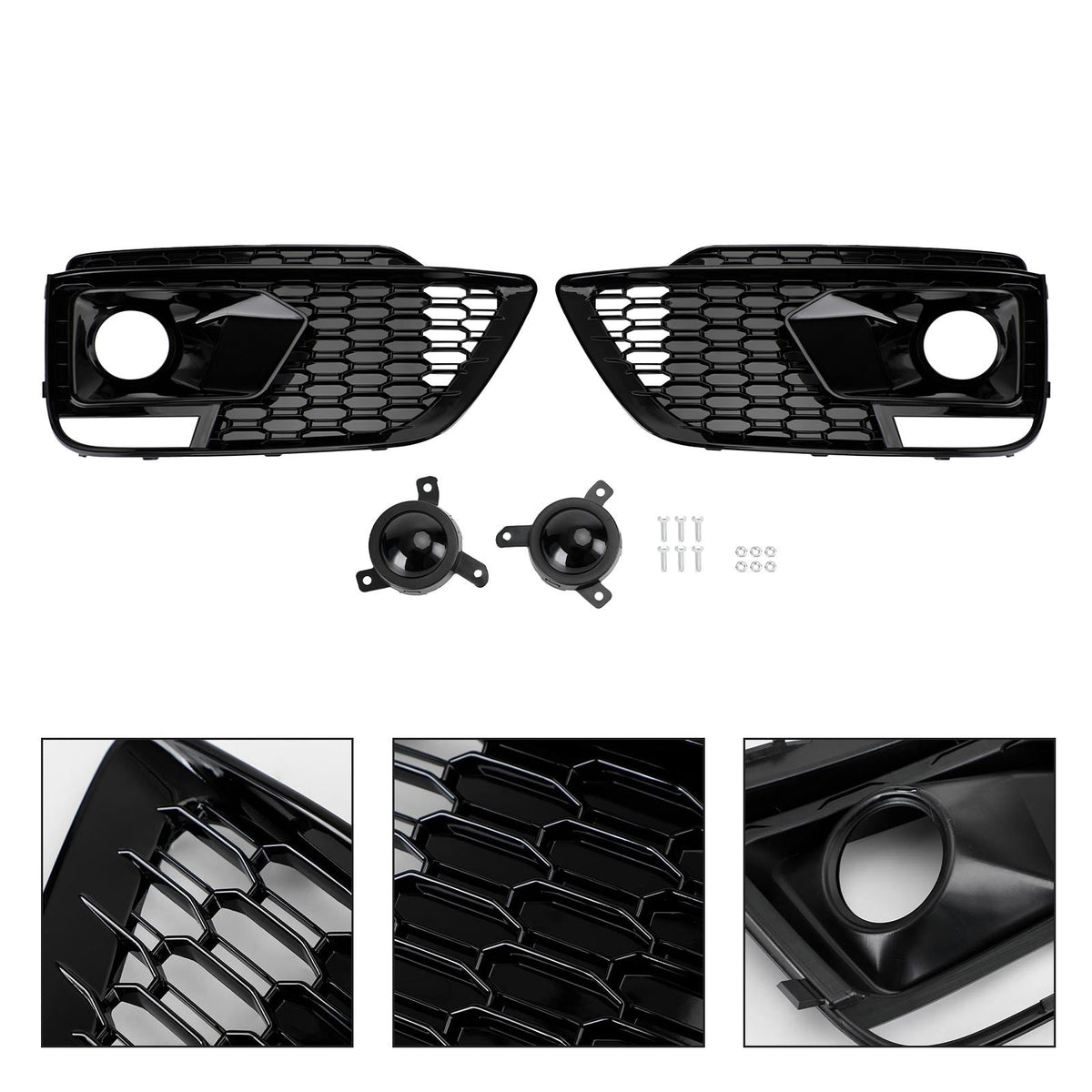 2018-2020 Audi Q5 SQ5 To RSQ5 Black Front Honeycomb Fog Lamp Grilles Cover