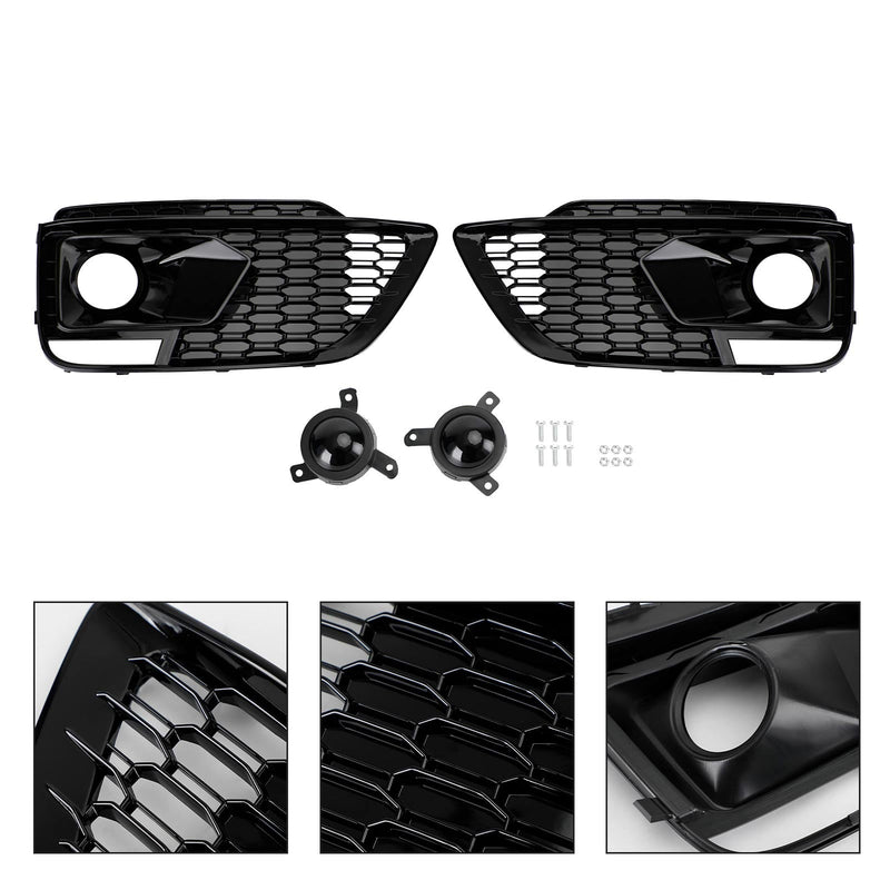 2018-2020 Audi Q5 SQ5 To RSQ5 Black Front Honeycomb Fog Lamp Grilles Cover
