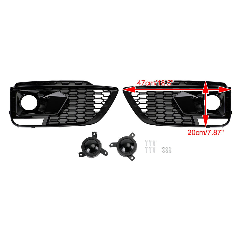 2018-2020 Audi Q5 SQ5 To RSQ5 Black Front Honeycomb Fog Lamp Grilles Cover