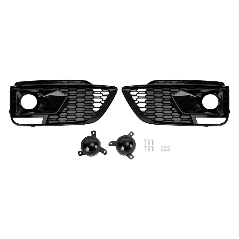 2018-2020 Audi Q5 SQ5 To RSQ5 Black Front Honeycomb Fog Lamp Grilles Cover