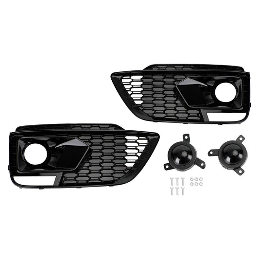 2018-2020 Audi Q5 SQ5 To RSQ5 Black Front Honeycomb Fog Lamp Grilles Cover