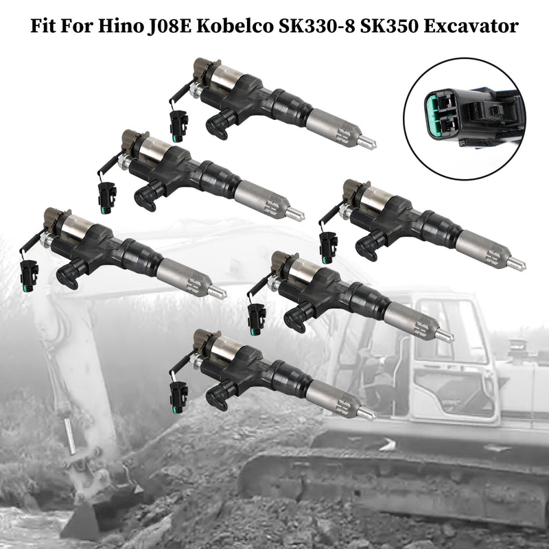 Hino J08E Kobelco 1984-2018 3.8 4.7 Diesel 6PCS Fuel Injectors 095000-6593