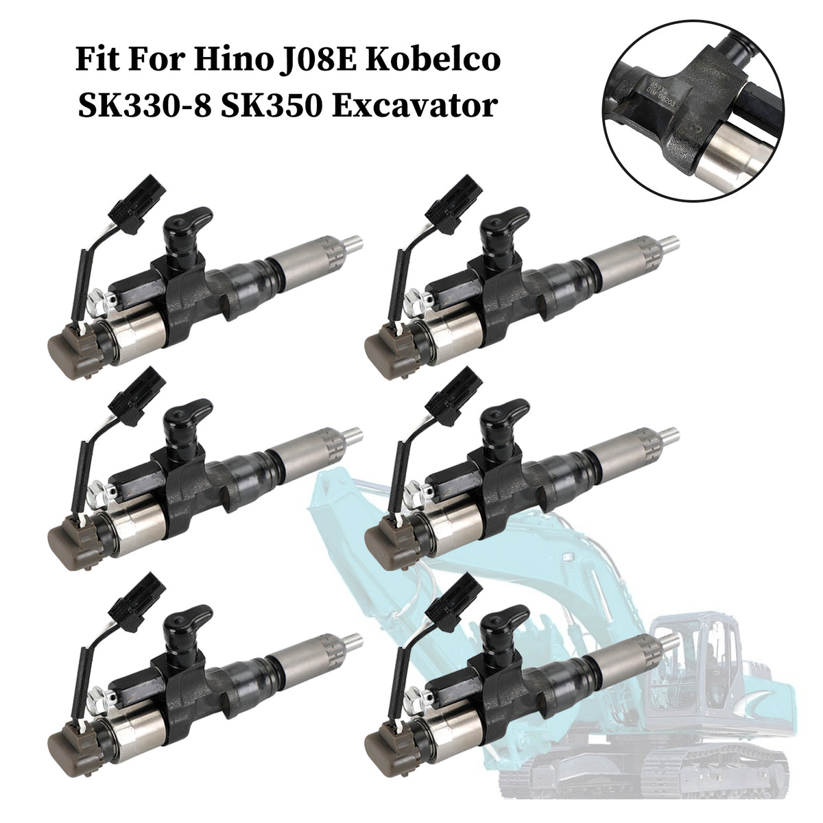 Hino J08E Kobelco 1984-2018 3.8 4.7 Diesel 6PCS Fuel Injectors 095000-6593