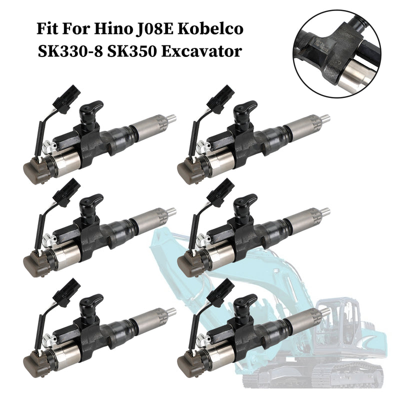 Hino J08E Kobelco 1984-2018 3.8 4.7 Diesel 6PCS Fuel Injectors 095000-6593