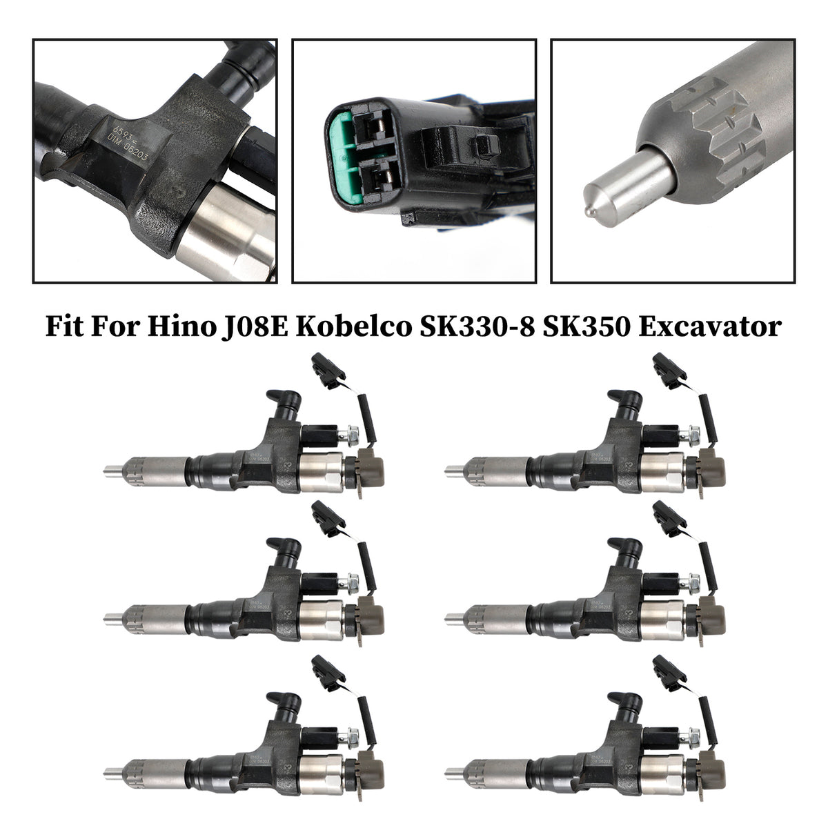 Hino J08E Kobelco 1984-2018 3.8 4.7 Diesel 6PCS Fuel Injectors 095000-6593