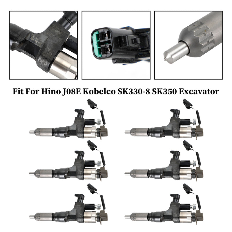 Hino J08E Kobelco 1984-2018 3.8 4.7 Diesel 6PCS Fuel Injectors 095000-6593
