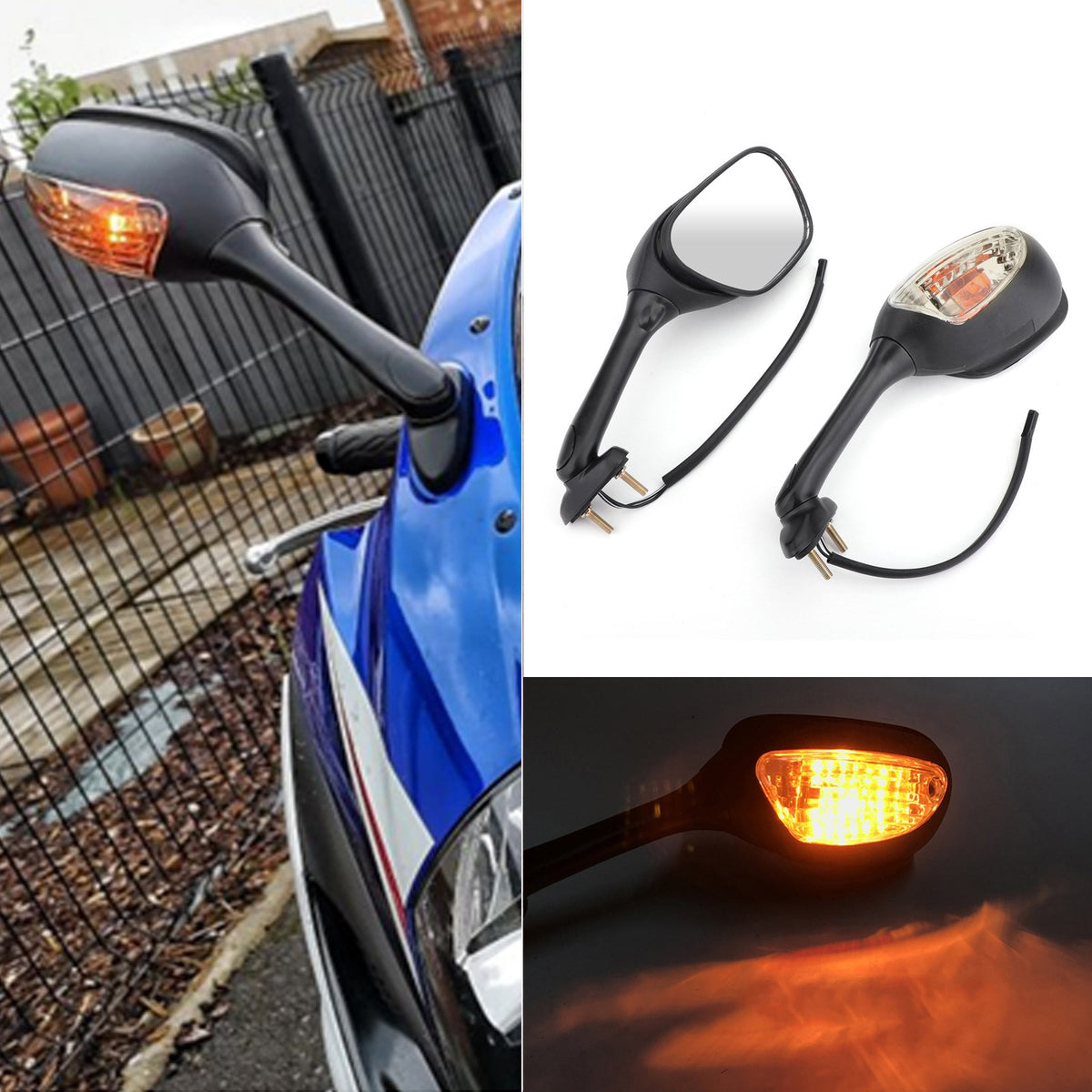 Suzuki GSXR600 GSX-R750 GSXR1000 2002-2015 Rearview Side Mirrors w/Turn Signals