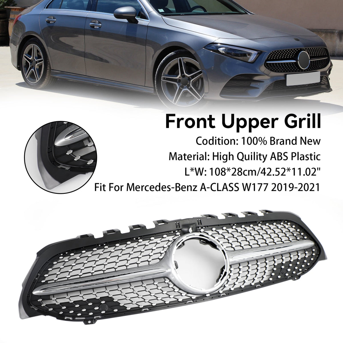 2019-2023 Mercedes Benz A-Class W177 Diamond Front Bumper Grille Grill