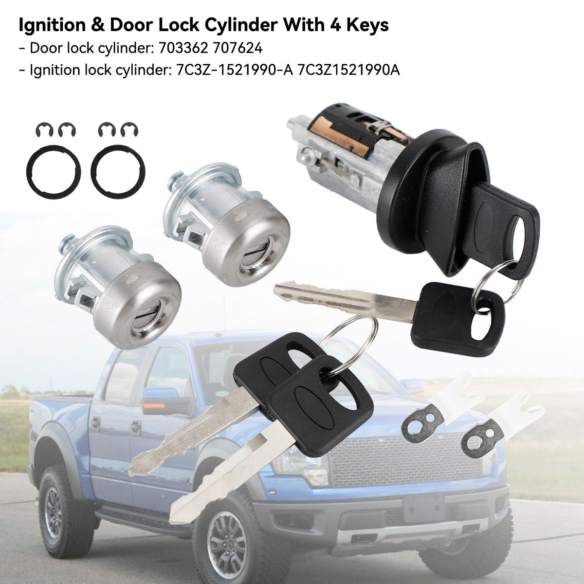Ford F150 F250 F350 F450 Ignition & Door Lock Cylinder With 4 Keys 703362