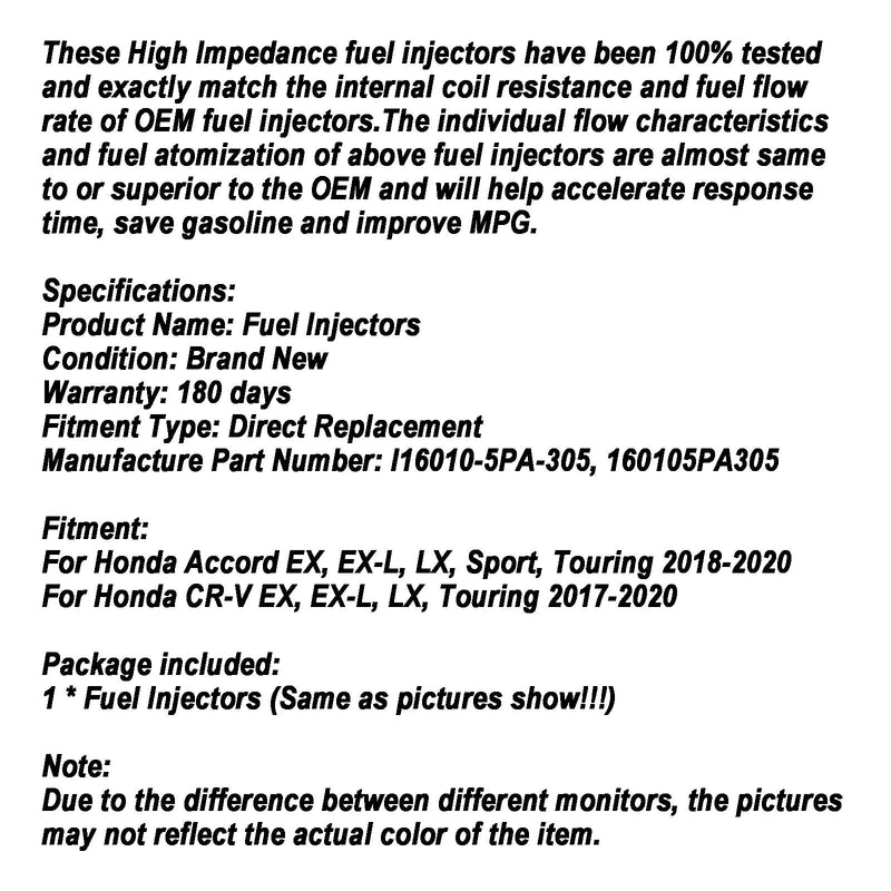 Honda Accord 2018-2020 CR-V 2017-2020 1.5L 1PCS Fuel Injectors 16010-5PA-305