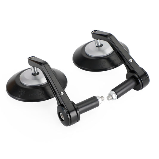 Pair 22mm Custom Handle Bar End Mirrors Anti Glare 4" Round Black Billet Quality