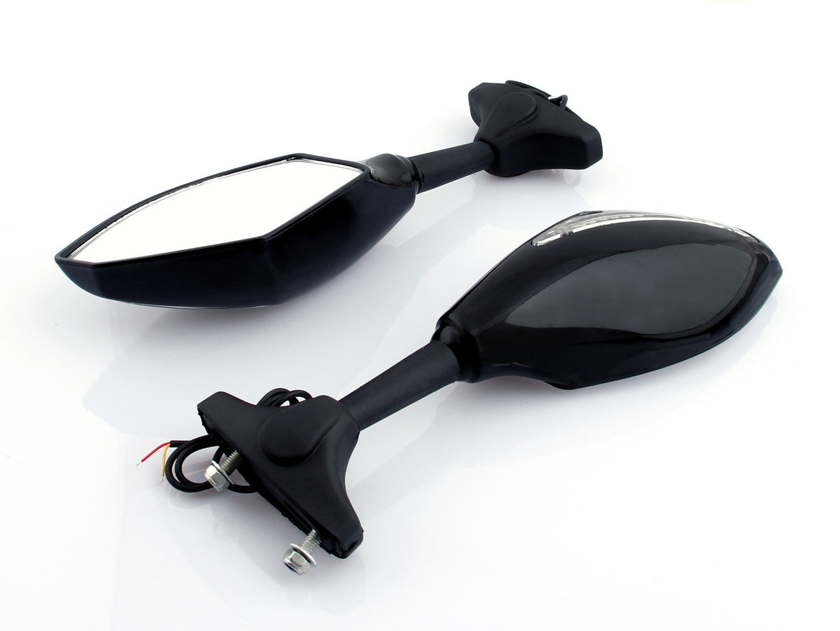 Honda Kawasaki Suzuki Yamaha Black Universal Moto LED Turn Signal Mirrors