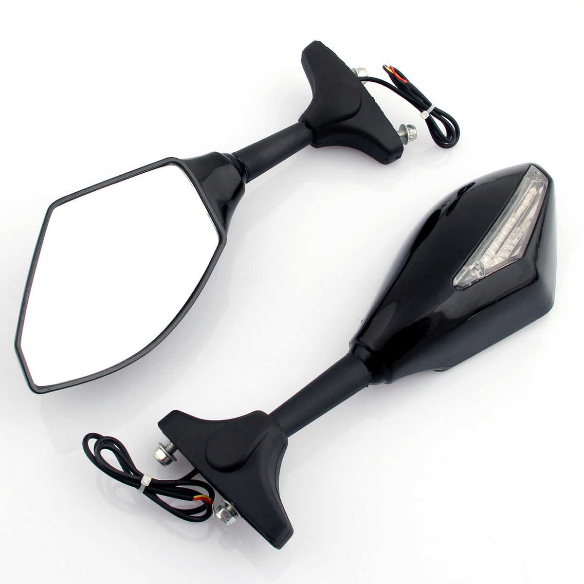 Honda Kawasaki Suzuki Yamaha Black Universal Moto LED Turn Signal Mirrors