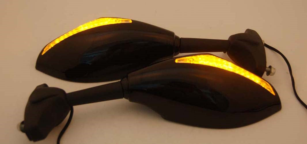 Honda Kawasaki Suzuki Yamaha Black Universal Moto LED Turn Signal Mirrors