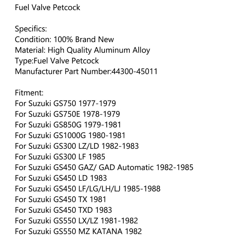 Suzuki GS300 GS450 GS550 GS650 Gas Fuel Petrol Valve Petcock 44300-45011