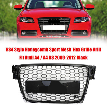 2009-2012 Audi A4/S4 B8 To RS4 Style Honeycomb Sport Mesh Hex Grille Grill