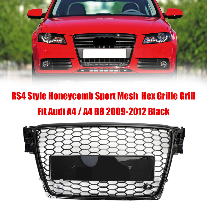 2009-2012 Audi A4/S4 B8 To RS4 Style Honeycomb Sport Mesh Hex Grille Grill