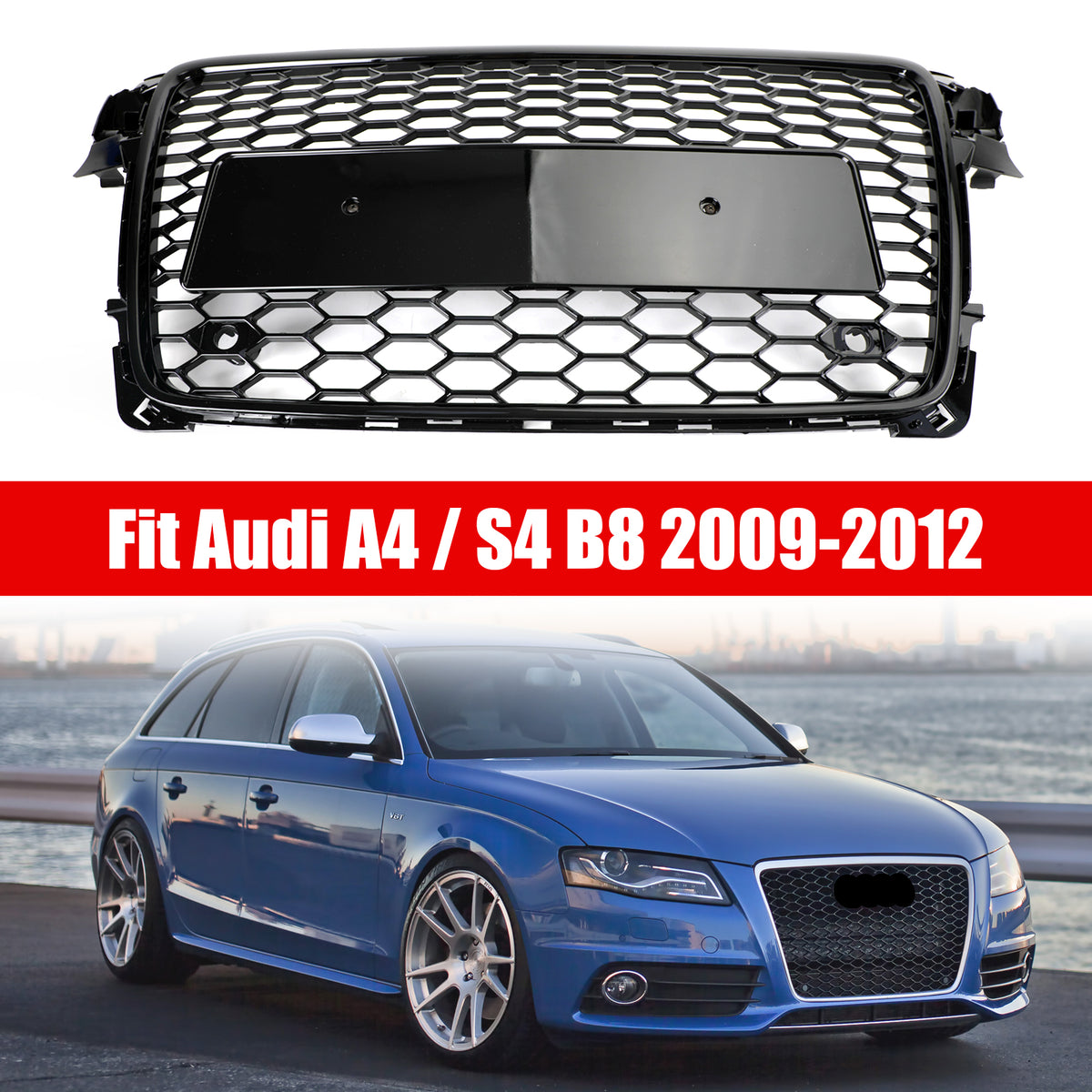 2009-2012 Audi A4/S4 B8 To RS4 Style Honeycomb Sport Mesh Hex Grille Grill