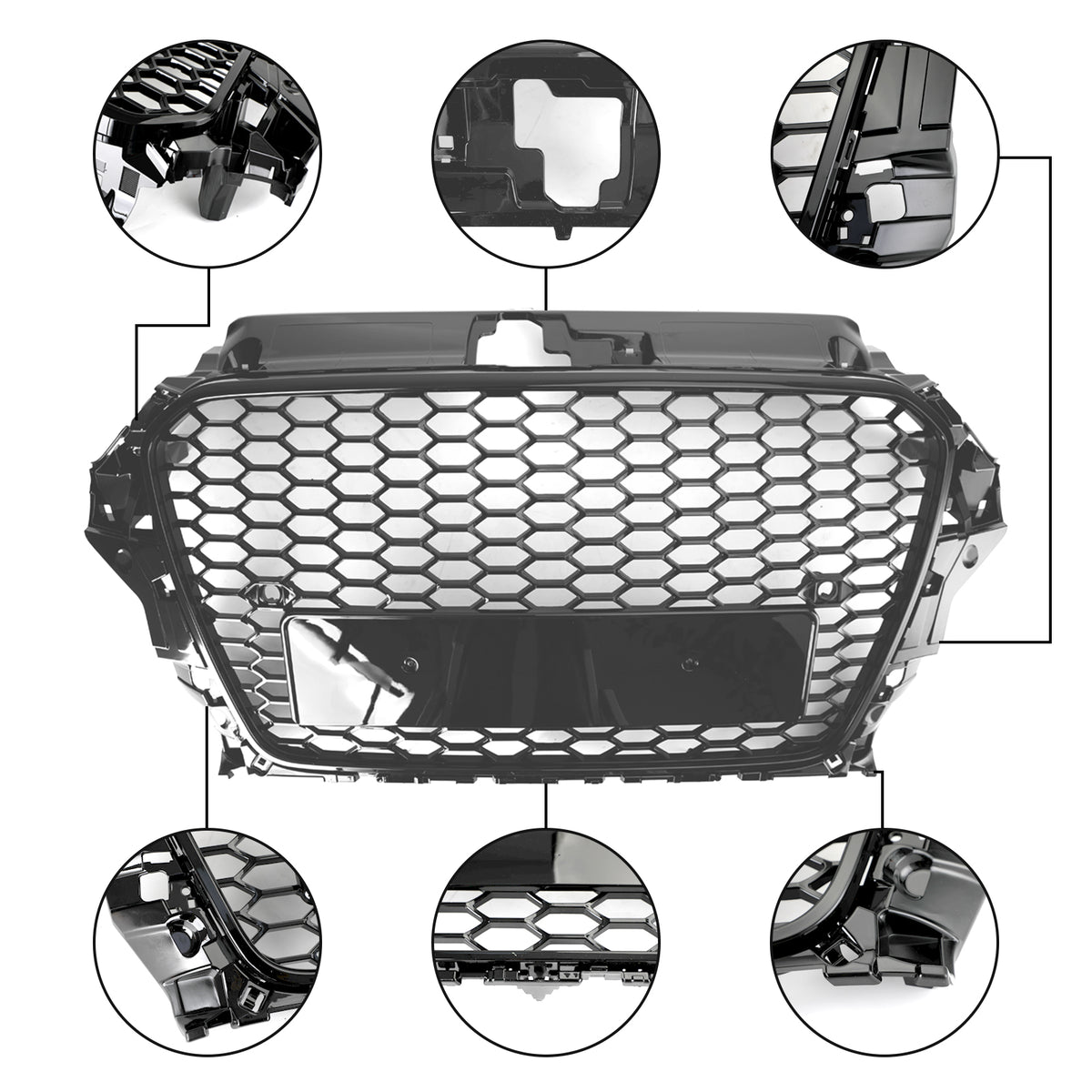 Audi A3 S3 2013-2016 Black RS3 Style Front Hood Henycomb Bumper Grille Grill