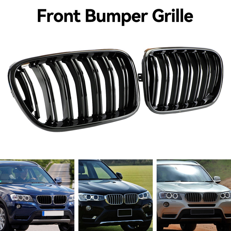 2011-2014 BMW X3 F25 Dual Line Gloss Black Front Bumper Kidney Grill 51712297589 51117210725