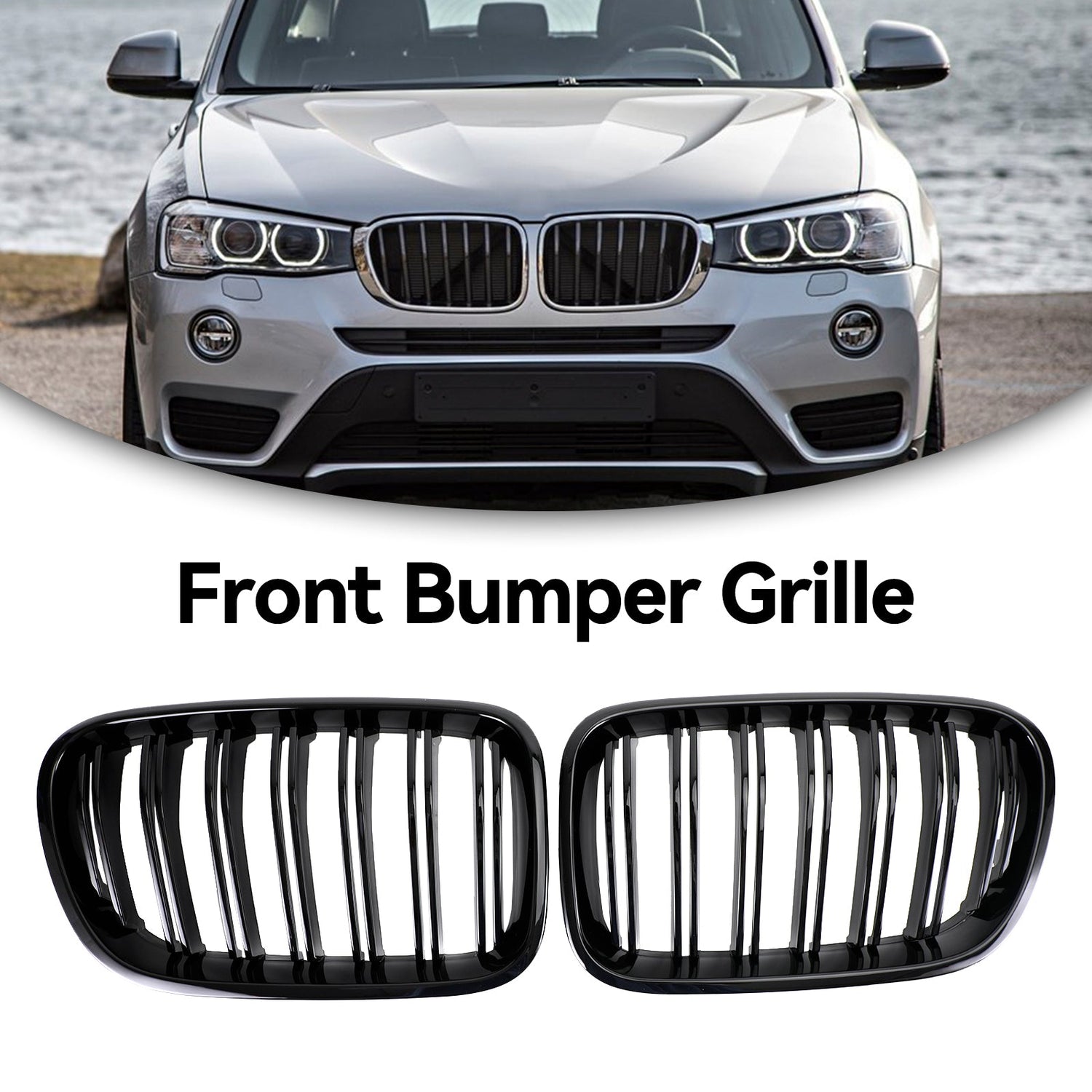 2011-2014 BMW X3 F25 Dual Line Gloss Black Front Bumper Kidney Grill 51712297589 51117210725