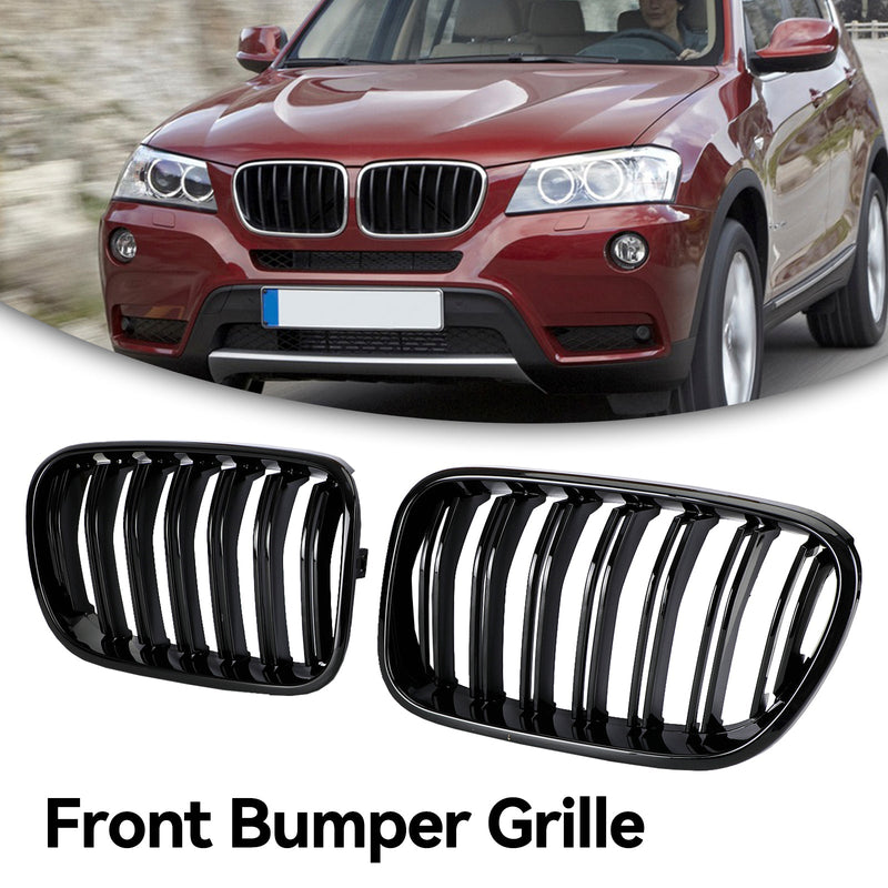 BMW X3 F25 2011-2014 Dual Line Gloss Black Front Bumper Kidney Grille Grill