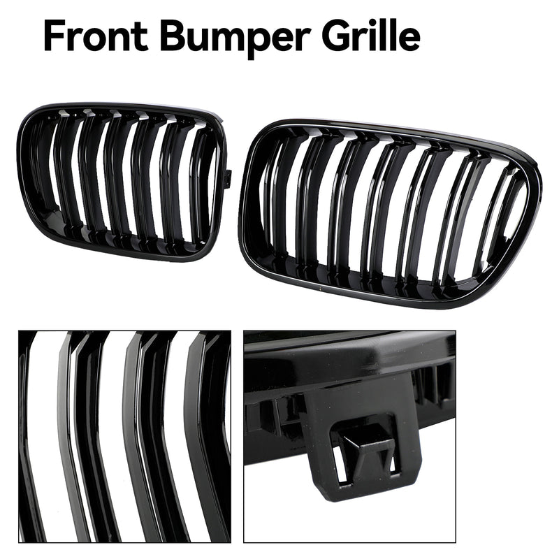 BMW X3 F25 2011-2014 Dual Line Gloss Black Front Bumper Kidney Grille Grill
