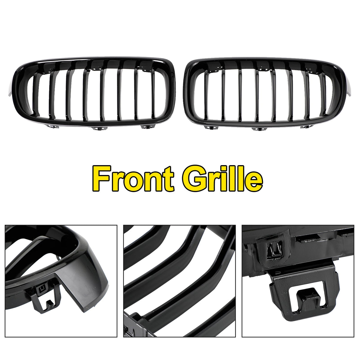 2012-2019 BMW 3-Series F30 Sedan Gloss Black Front Kidney Grill 51137263481 51137263482