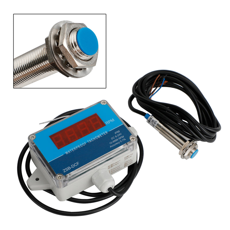 DC 8-24V IP68 Waterproof Hall Tachometer Digital LED Motor Speed Meter Tester