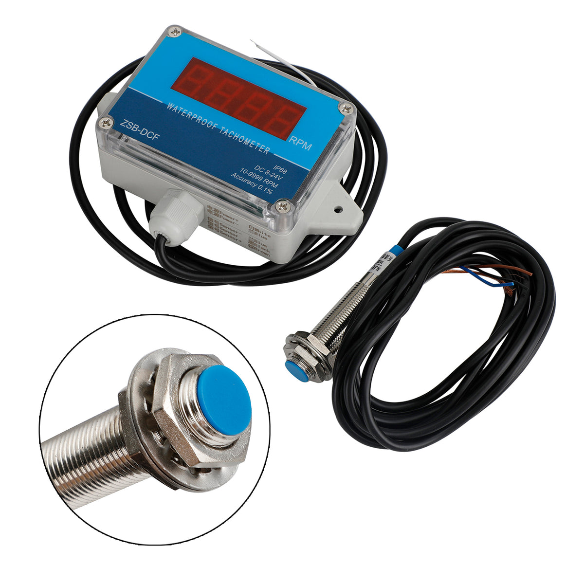 DC 8-24V IP68 Waterproof Hall Tachometer Digital LED Motor Speed Meter Tester