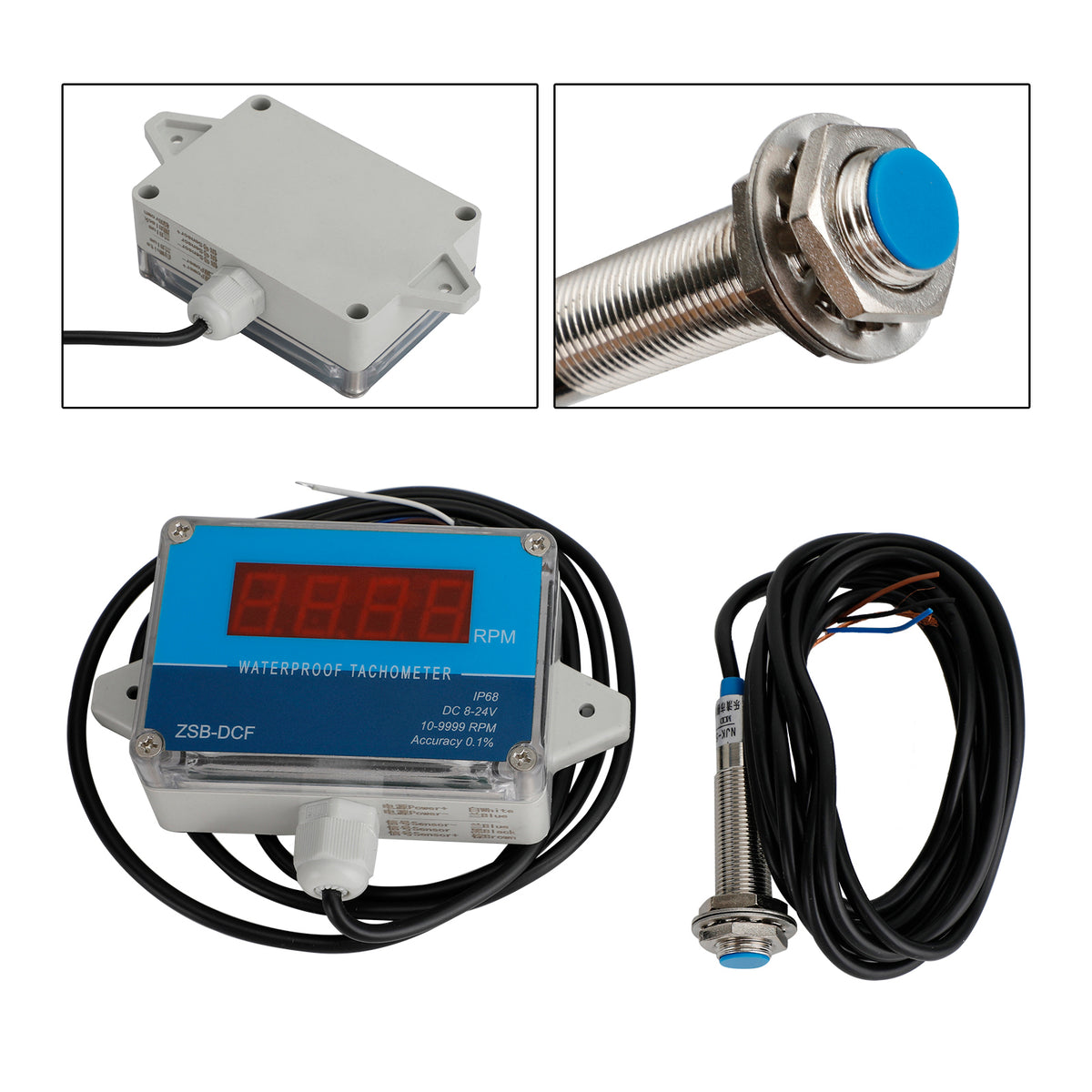 DC 8-24V IP68 Waterproof Hall Tachometer Digital LED Motor Speed Meter Tester
